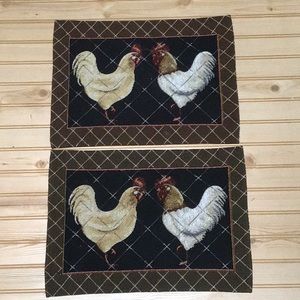 Set of 2 Chicken Rooster Farmhouse Country Barnyard Animal Tapestry Placemats